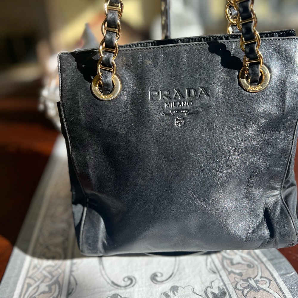 Prada Milano Black Leather Chain-Handle Shoulder Bag/Tote
